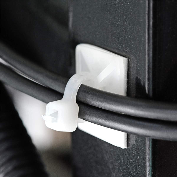 3/4" Strong Back-Glue Self Adhesive White Cable Zip Tie Mounts 100pcs with 8" Ties, Screws, Outdoor Sticky Wire Fasteners Cable Clips Management