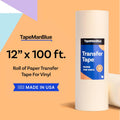 TapeManBlue 12" x 100' Roll of Paper Transfer Tape for Vinyl, Made in America, Premium-Grade Transfer Paper for Vinyl with Layflat Adhesive for
