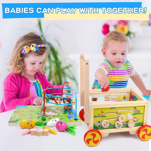 Wooden Activity Cube 7-In-1 Montessori Toy Multipurpose Educational Learning Toy for 1+ Year Old Baby Toddler Kid Boy First Birthday Gift Bead