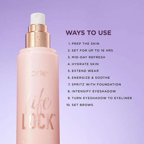 tarte Life Lock Hydrating Setting Spray – 10-in-1 Weightless Mist with Hyaluronic Acid to Hydrate & Lock Long-Lasting Makeup, Waterproof,