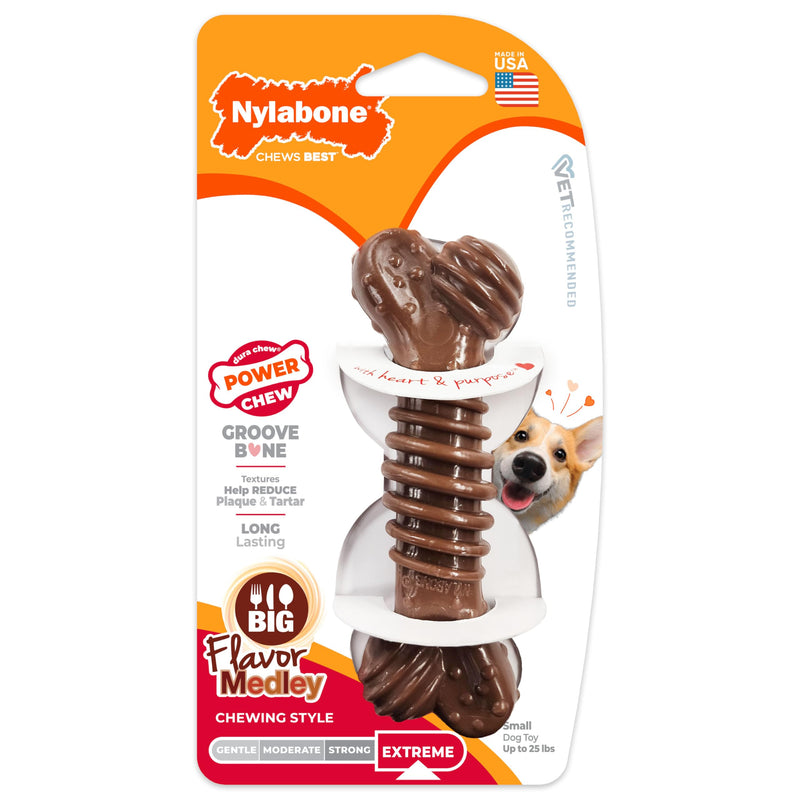 Nylabone Power Chew Dental Groove Bone Dog Chew Toy, Flavor Medley, Small Small Brown