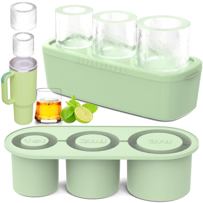 Ice Cube Tray for Tumbler Cup 30Oz-40Oz, 3 Pcs Silicone Cylinder Ice Mold with Lid and Bin for Freezer, Easy Fill and Re