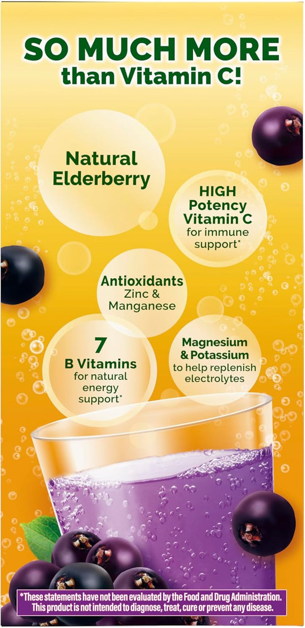 Emergen-C Elderberry Fizzy Drink Mix, Elderberry Immune Support, Natural Flavors, With High Potency Vitamin C, 18 Count Elderberry 5.2 Ounce (Pack