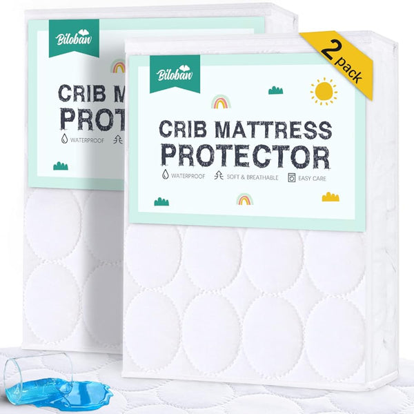 Crib Mattress Protector Sheets Waterproof 2 Pack, Quilted Crib Mattress Pad Cover Fitted Fits for Toddler Bed Mattress, White, 52â X 28â