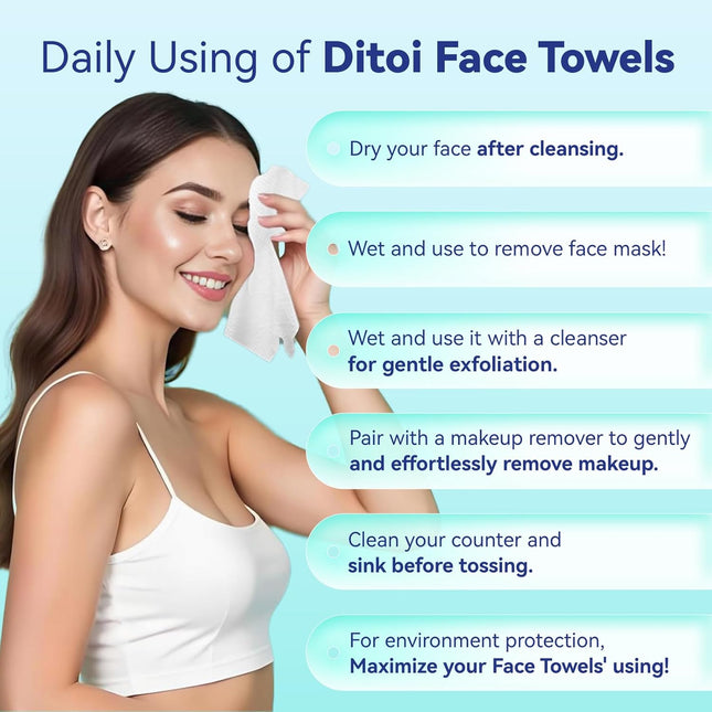 Disposable Face Towels,Ultra Thick Face Towelettes XL, Lint-Free Facial Wipes fo