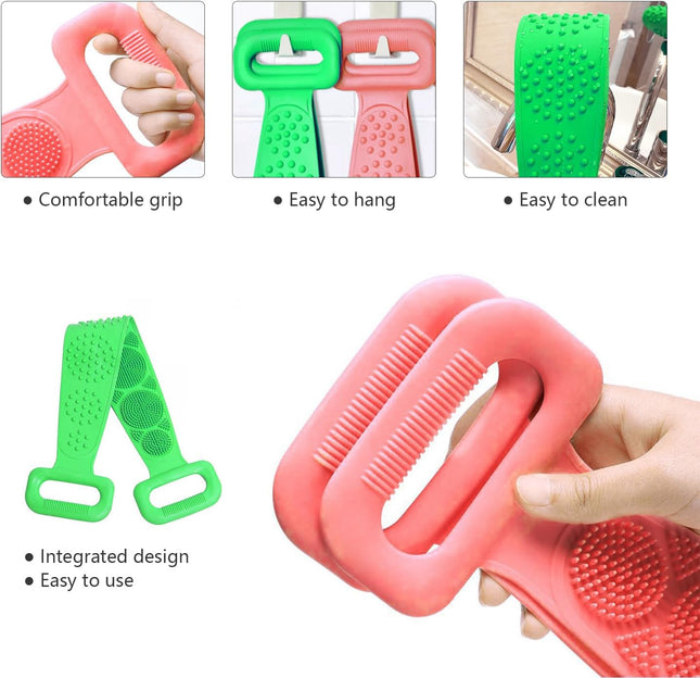 Back Scrubber for Shower,2 Pcs Silicone Back Scrubber for Shower, Silicone Exfoliating Bath Body Brush with Handle for M