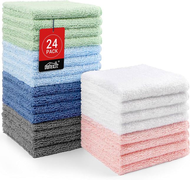 HOMEXCEL Microfiber Washcloths 24 Pack, Highly Absorbent and Soft Face Towel, Multi-Purpose Wash Cloths for Bathroom, Ho