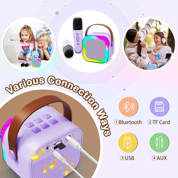 ShinePick Kids Karaoke Machine with 2 Wireless Microphones Portable Bluetooth Mini Karaoke Machine Speaker Kids Toys Christmas Birthday Gift for 3