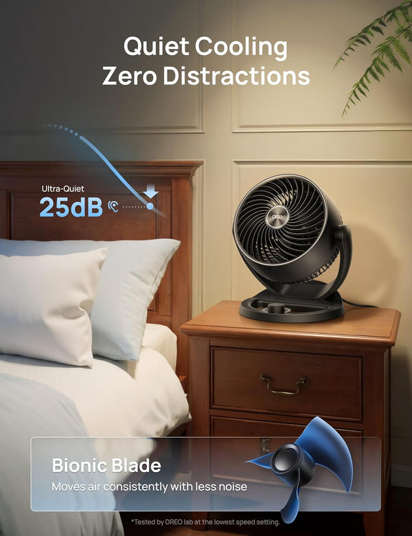 DREO Fan for Bedroom, 12 Inches, 70ft Powerful Airflow, 25db Quiet Table Air Circulator Fans for Whole Room, 120° Adjustable Tilt, 3 Speeds,