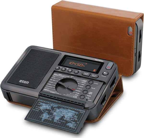 Eton Elite Traveler AM/FM, Longwave, Shortwave Radio with RDS, World Clock, 500 Stations, Dial Tuning, Alarm, Sleep Timer, Leather Case, Portable