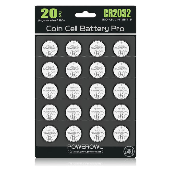 POWEROWL High Capacity CR2032 Battery (20-Pack) 3v Lithium Batteries, Leak-Free, Long Lasting Cr 2032 CR2032-20P