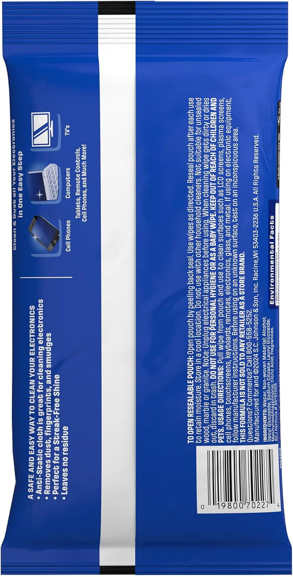 Windex Electronic Cleaning Wipes, Pre-Moistened Screen Wipes for Tvs, Phones, and Other Electronics, Resealable for a Freshness Lock, 25 Count