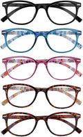 EFE Reading Glasses Readers for Women Ladies 1.5 Lightweight Full Frame Spring Hinge Eyeglasses 5 Pack (Mix Color, 1.50)