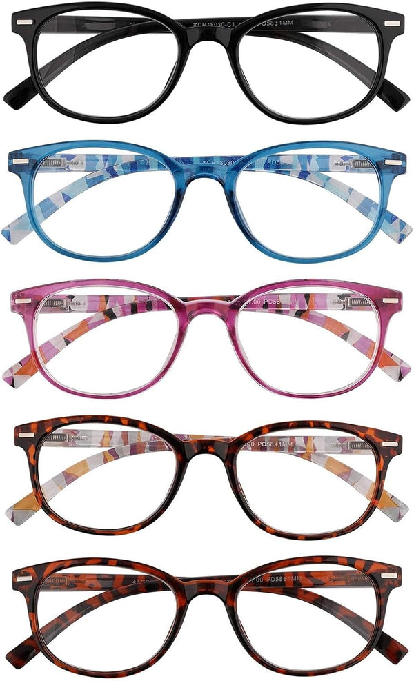 EFE Reading Glasses Readers for Women Ladies 1.5 Lightweight Full Frame Spring Hinge Eyeglasses 5 Pack (Mix Color, 1.50)