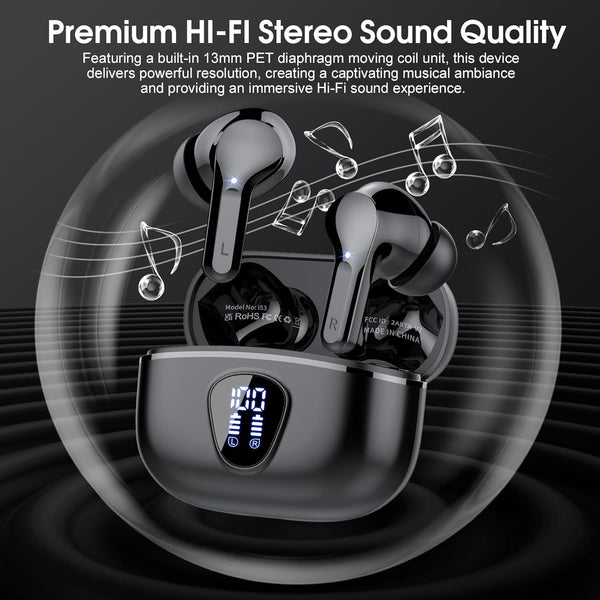 Wireless Earbuds, Bluetooth 5.4 Headphones Hifi Stereo, Bluetooth Earbuds with ENC Noise Cancelling Mic, IP7 Waterproof in Ear Earphones, 48H, LED