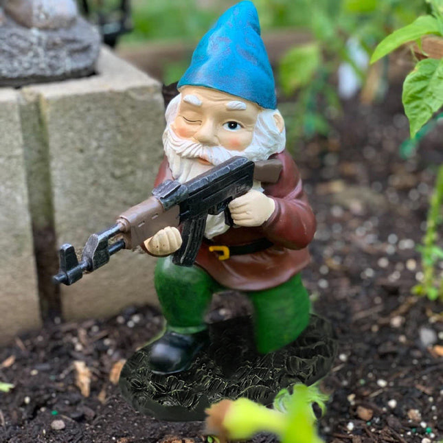 Tirifer Garden Statue Gnome with Gun, Guard Gnome for Garden Military Army Statue Tactical Soldier for Indoor Outdoor, P