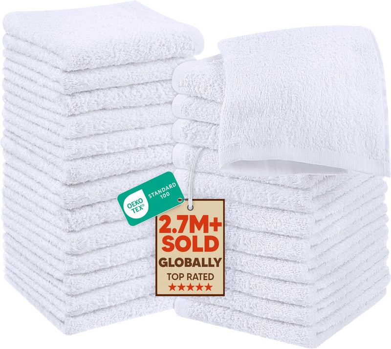 Utopia Towels 24 Pack Washcloths, 12x12 in, 100% Cotton, White White 24