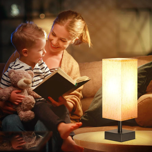 aooshine Small Table Lamp for Bedroom - Bedside Lamps for Nightstand, Minimalist Night Stand Light Lamp with Square Fabric Shade, Desk Reading