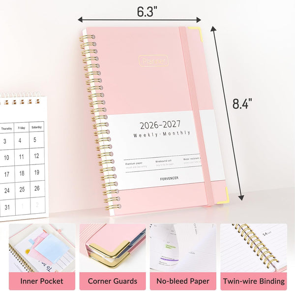 Forvencer Academic Planner 2026-2027, Hardcover Calendar Planner Weekly & Monthly, July 2026 - June 2027, 6" x 8", Daily Agenda with Tabs, College