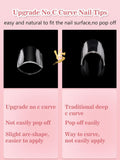 Quaferen Clear Square Nail Tips, 504PCS 3XL Long No C Curve Nail Tips, Half Cover Flat Tapered Square Straight Gel Acrylic Tips False Nails for