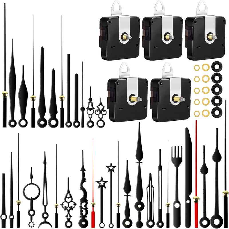 5pcs High Torque Quartz Clock Movement Mechanism Replacement Clock Kit with 12 Different Pairs of Hands Clock for DIY Handicrafts Repair Clock
