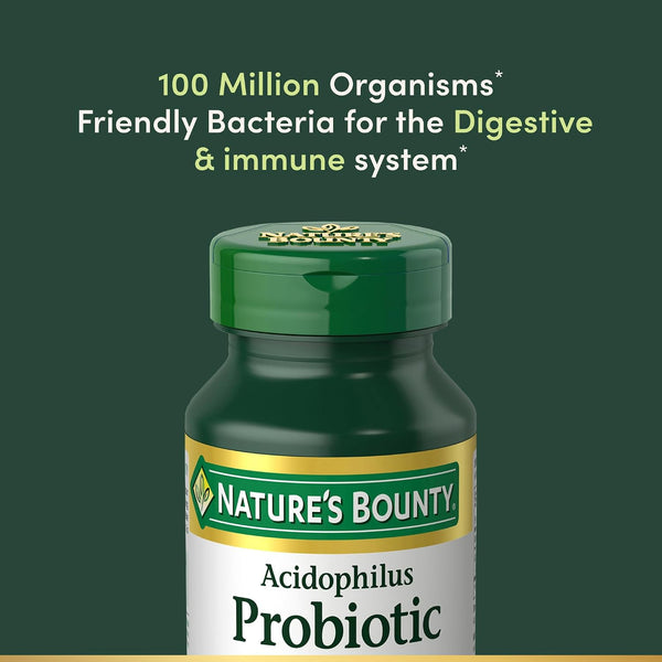 Nature's Bounty Lactobacillus Acidophilus Probiotic Supplement - Daily Probiotic for Women/Men Digestive Health, 100 Million Organisms,