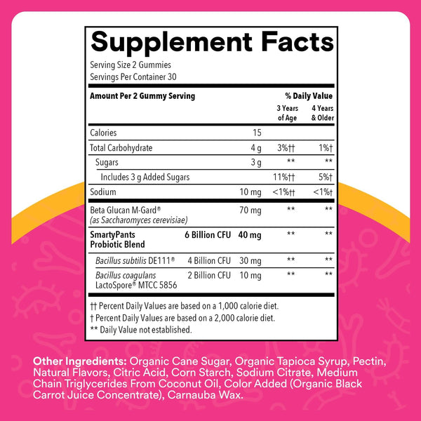 Smartypants Kids Probiotic Immunity Gummies: Prebiotics & Probiotics for Digestive Health and Immune Support Supplement, Gluten Free, Vegan, Grape