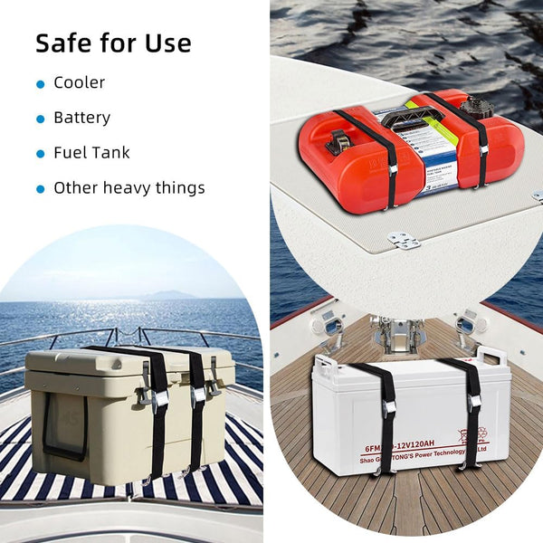 1" x 4ft Battery Tie Down Straps for Boats,Battery Hold Down with Cam Buckle,Stainless Steel Bracket and SS Screws Used for Cooler,Battery