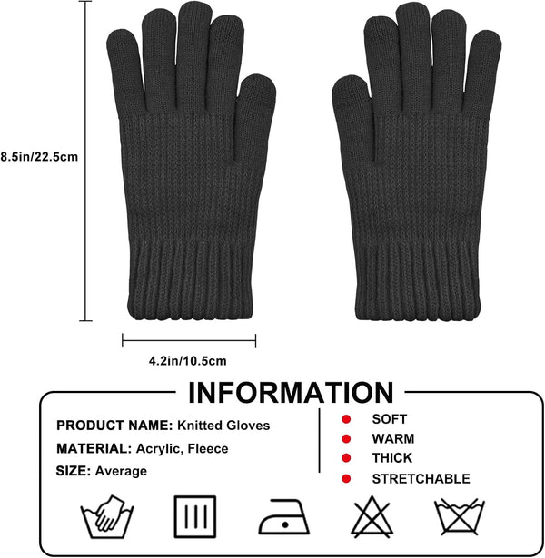 Winter Gloves for Women Warm Wool Touch Screen Ladies Windproof Thermal Knit Fleece Lined Gloves for Cold Weather Black