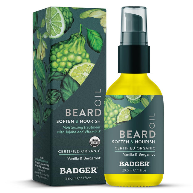 Badger Beard Oil, Babassu & Jojoba, Certified Organic, Premium Beard Conditioner, Beard Oil for Dry Skin, Beard Oil for 