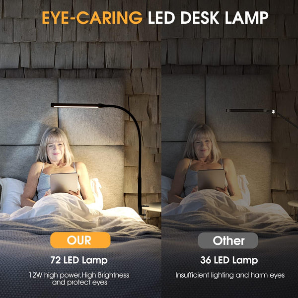 Voncerus LED Desk Lamp with Clamp, Clip on Lights for Home Office, White S1 White and Silver