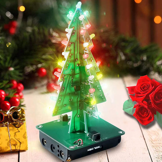 3D Xmas Christmas Tree DIY Model Assemble Kit with 7 Color Flashing RGB LED Circuit Funny Electronic Science Experiment 