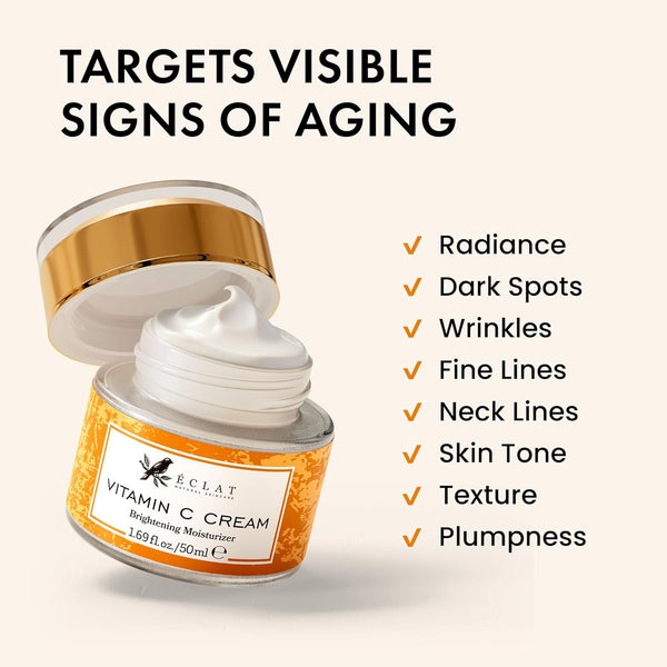 Vitamin C Moisturizer for Face with Hyaluronic Acid & Squalane - Face Brightening Cream - anti Aging, Firming & Hydrating Moisturizer for All Skin