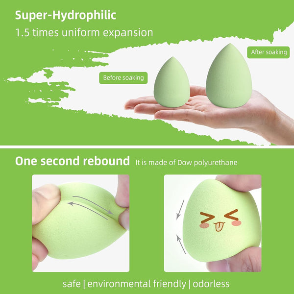 COSTICA Makeup Sponge Set Blender, Beauty Sponge Makeup Blender Flawless for Liquid - Multi Colored 4 pcs Avocado Series 4 Count (Pack of 1) GREEN
