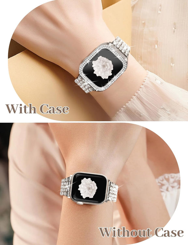 JR.DM Diamond Bands with Bling Case Women Compatible with Apple Watch 40Mm 38Mm 41Mm 44Mm 45Mm 42Mm 46Mm 49Mm Luxury Metal Bracelet Replacement