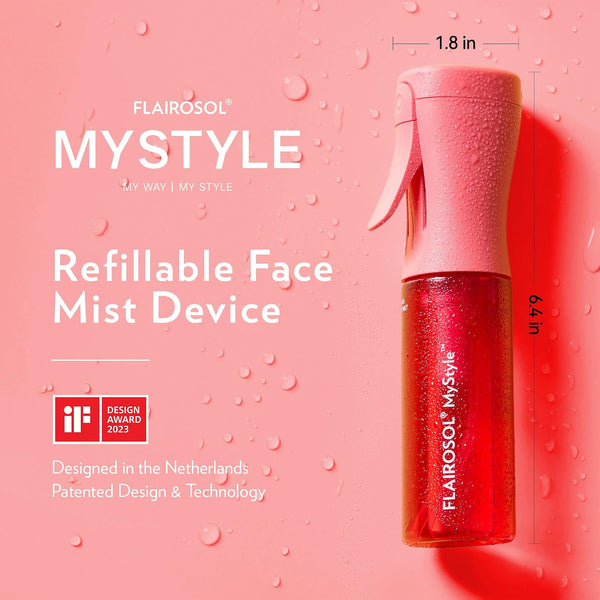 FLAIROSOL MyStyle Travel Continuous Spray Bottle, 3.04oz/90ml, Pink | Ultra fine continuous mist for face, hairstyling, salon, cleaning, beauty,