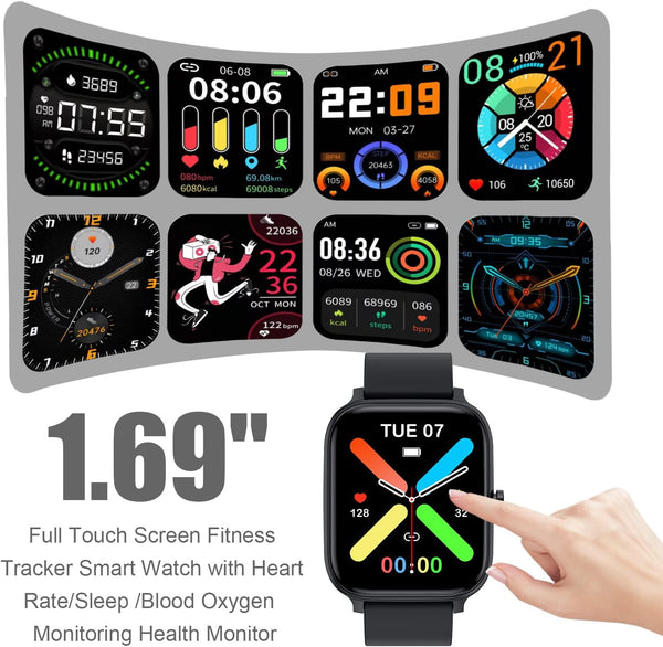 Smart Watch for Men Women Compatible with iPhone Samsung Android Phone 1.83 inch Full Touch Screen IP68 Waterproof Bluetooh Fitness Tracker Heart