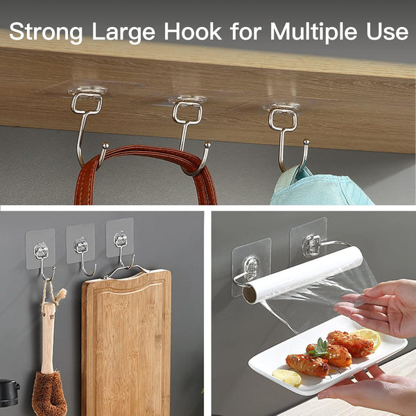 Large Hooks for Hanging Heavy-Duty 44Ib(Max) 10 Packs, Wall Hangers without Nails Self-Adhesive Traceless Clear and Removable, Waterproof and