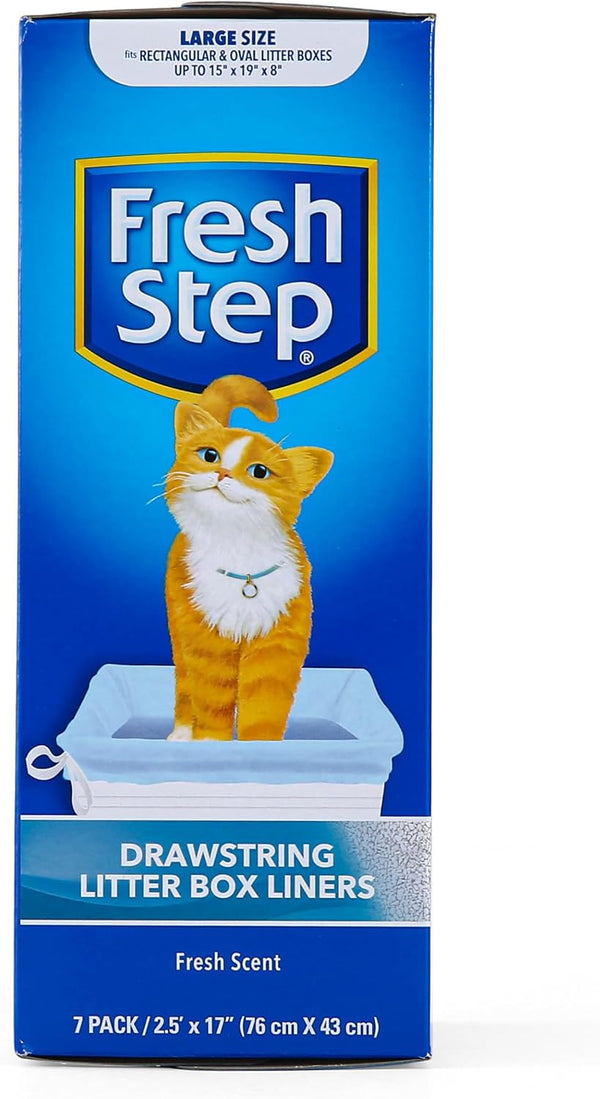 Fresh Step Drawstring Cat Litter Box Liners, Scented Heavy Duty Kitty Litter Bags for Large Oval or Rectangle Pans, Helps Contain Odor and Mess,