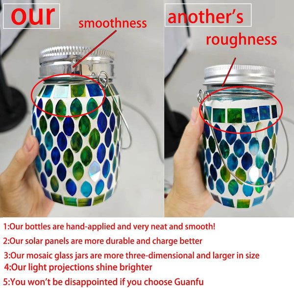 Solar Mosaic Glass Solar Hanging Lantern, Waterproof Outdoor Garden Light | Handcrafted blue mosaic solar hanging lantern projects beautiful