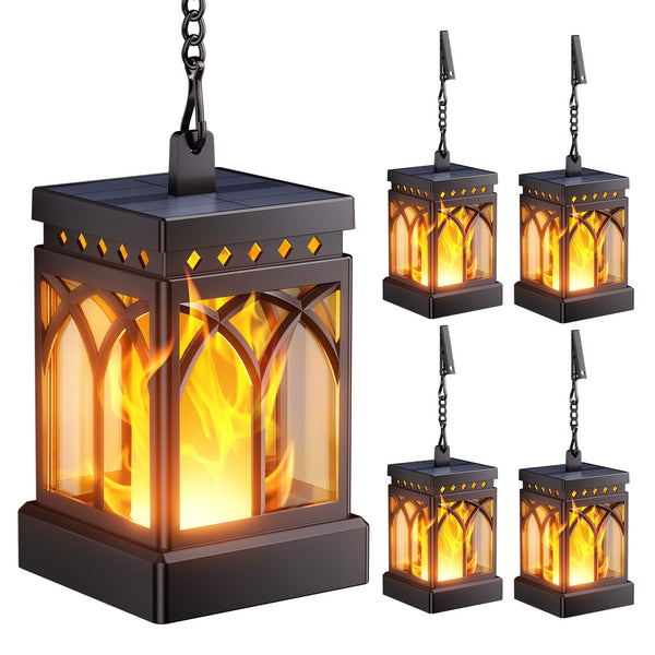 KOOPER 4 Pack Solar Lanterns Outdoor Waterproof, Upgraded Flickering Flame Modes + Constant Modes Hanging Solar Lantern Lights for Outside,