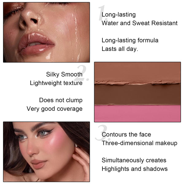 6 Colors Cream Contour Stick Makeup Kit,Shades with Highlighter,Blush,Bronzer Contour Stick for Sculpt the Cheeks,Long Lasting,Waterproof,Matte &