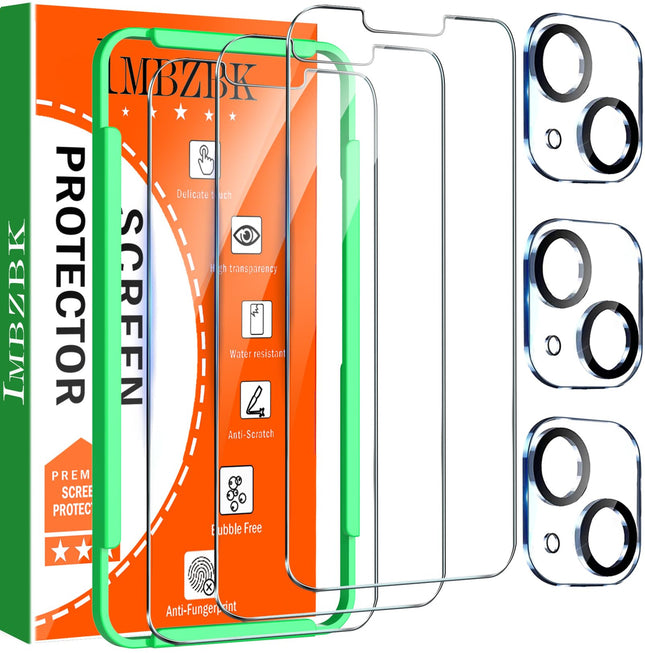 IMBZBK 3 Pack Screen Protector for Iphone 13 Tempered Glass with 3 Pack Camera Lens Protector, Accessories 9H anti Scrat