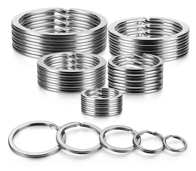 YHYZ Split Key Ring Circle Assorted, Metal Flat round Keyring Durable in 5 Sizes