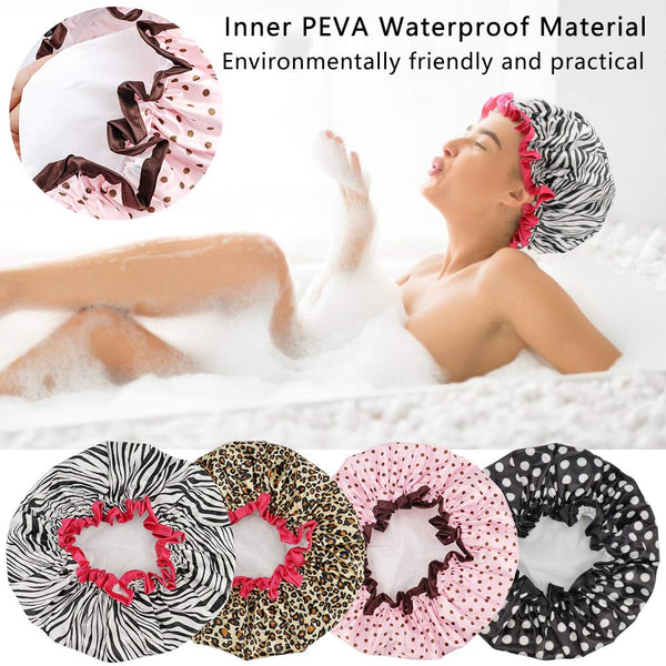 4 Pcs Shower Cap for Women Double Waterproof Layers Reusable Elastic 4 Count (Pack of 1)