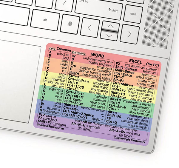Synerlogic Word/Excel Windows Shortcut Sticker | Reference Guide Keyboard Shortcuts | Work from Home Essentials | Excel Shortcuts Cheat Sheet