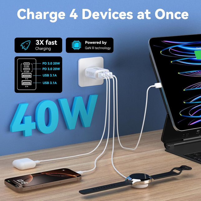 USB C Charger Block Multiple Ports Wall Charger Fast Phone Charging Blocks Black