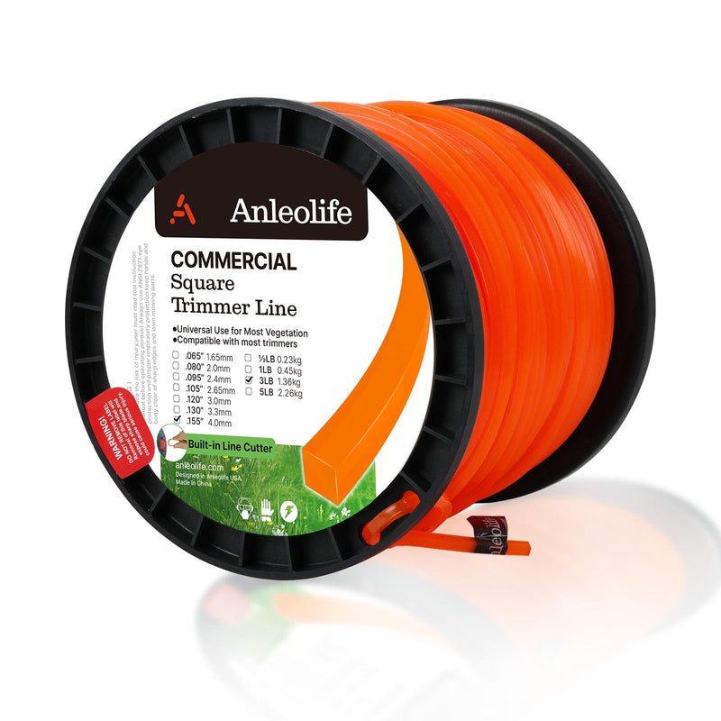 Anleolife .155" Commercial Square Heavy Duty Trimmer Line for Brush, 3 lb | 280 ft spool for briars, brambles, heavy weeds, rough edging, and