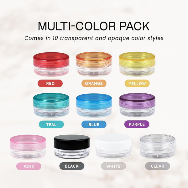 Beauticom 40 Pieces 3G/3ML Empty Clear Container Jars with MultiColor Lids for Powder Makeup, Cream, Lotion, Lip Balm/Gloss, Cosmetic Samples