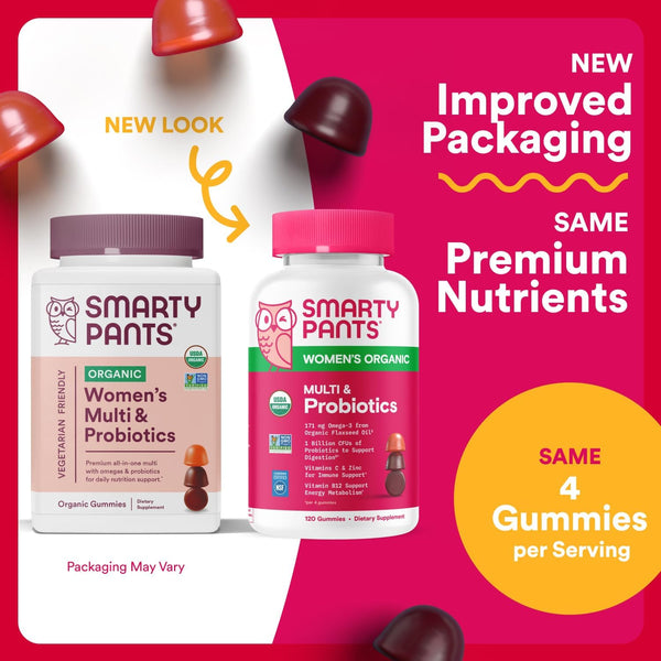 Smartypants Organic Women'S Multivitamin Gummies: Biotin, Probiotics, Methylfolate, Omega 3 (ALA), Vitamin D3, C, Vitamin B12, B6, A, K & Zinc,
